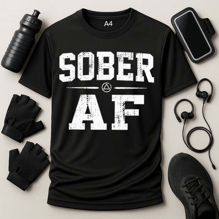 Sober AF Sobriety AA Alcoholics Anonymous Recovery Addiction Cooling Performance Crew T-Shirt
