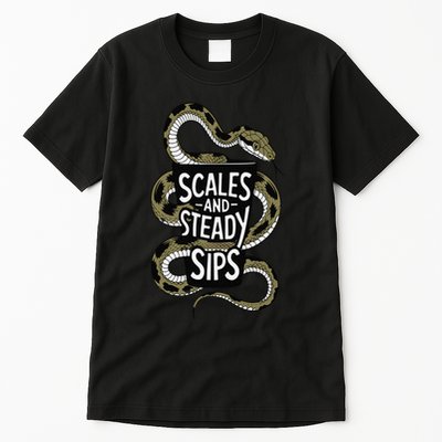 Scales And Steady Sips Funny Snake Lovers Tall T-Shirt