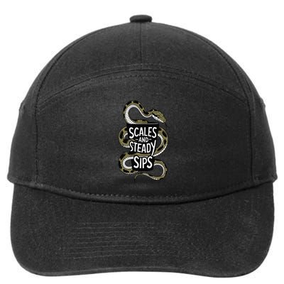 Scales And Steady Sips Funny Snake Lovers 7-Panel Snapback Hat