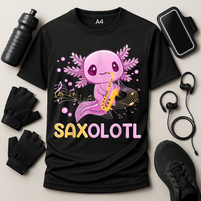 Saxolotl Adorable Saxophone Playing Funny Axolotl Gift Girls Cooling Performance Crew T-Shirt