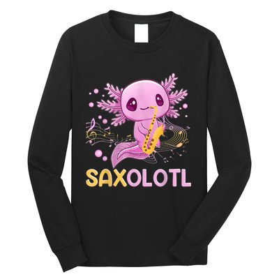 Saxolotl Adorable Saxophone Playing Funny Axolotl Gift Girls Long Sleeve Shirt