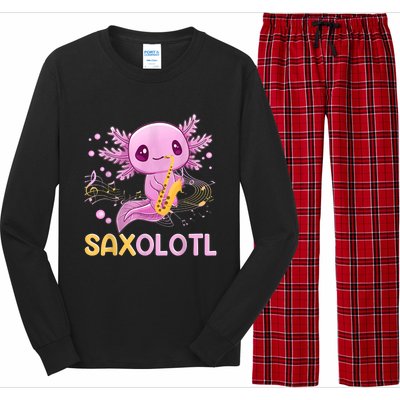 Saxolotl Adorable Saxophone Playing Funny Axolotl Gift Girls Long Sleeve Pajama Set