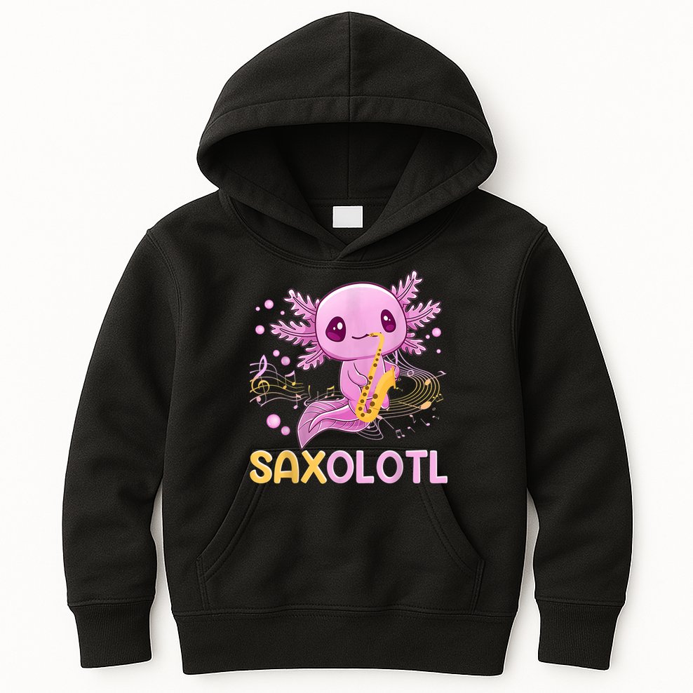 Saxolotl Adorable Saxophone Playing Funny Axolotl Gift Girls Kids Hoodie