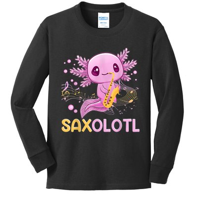 Saxolotl Adorable Saxophone Playing Funny Axolotl Gift Girls Kids Long Sleeve Shirt