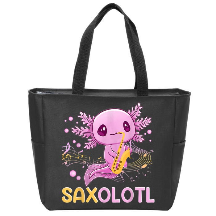 Saxolotl Adorable Saxophone Playing Funny Axolotl Gift Girls Zip Tote Bag