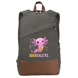 Saxolotl Adorable Saxophone Playing Funny Axolotl Gift Girls Cotton Canvas Backpack