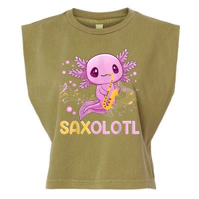 Saxolotl Adorable Saxophone Playing Funny Axolotl Gift Girls Garment-Dyed Women's Muscle Tee