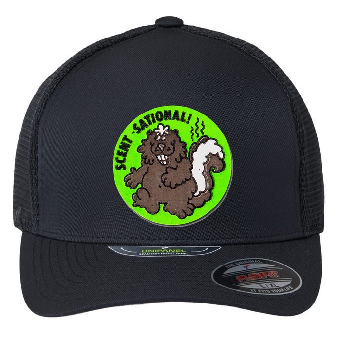 Scratch And Sniff Sticker Skunk Scentsational Flexfit Unipanel Trucker Cap
