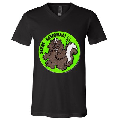 Scratch And Sniff Sticker Skunk Scentsational V-Neck T-Shirt