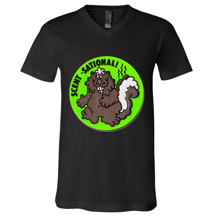 Scratch And Sniff Sticker Skunk Scentsational V-Neck T-Shirt