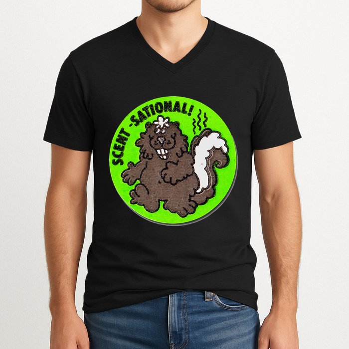 Scratch And Sniff Sticker Skunk Scentsational V-Neck T-Shirt