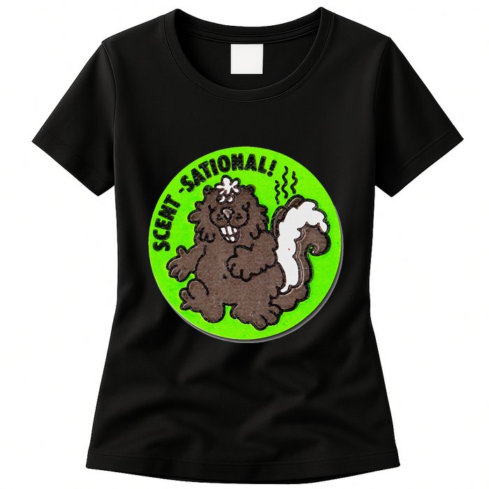 Scratch And Sniff Sticker Skunk Scentsational Womens T-Shirt