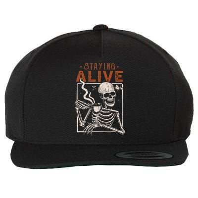 Staying Alive Skeleton Drink Coffee Funny Wool Snapback Cap