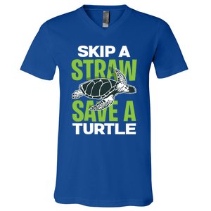 Skip A Straw Save A Turtle Envirotal Activist Funny Gift V-Neck T-Shirt