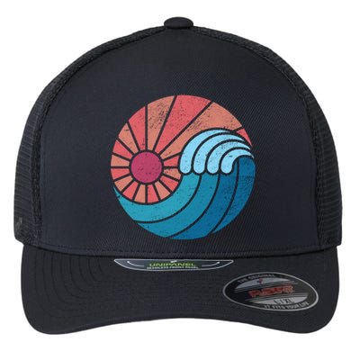 Sun And Sea Retro Vintage Wave Flexfit Unipanel Trucker Cap