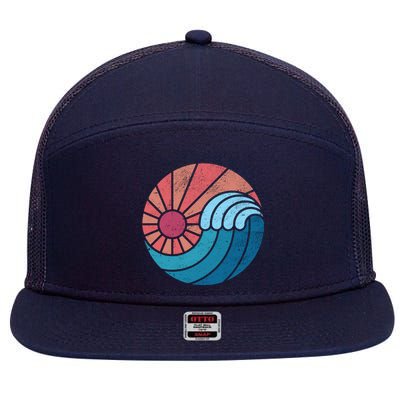 Sun And Sea Retro Vintage Wave 7 Panel Mesh Trucker Snapback Hat