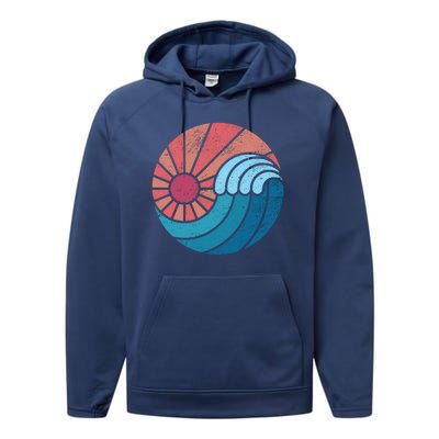 Sun And Sea Retro Vintage Wave Performance Fleece Hoodie