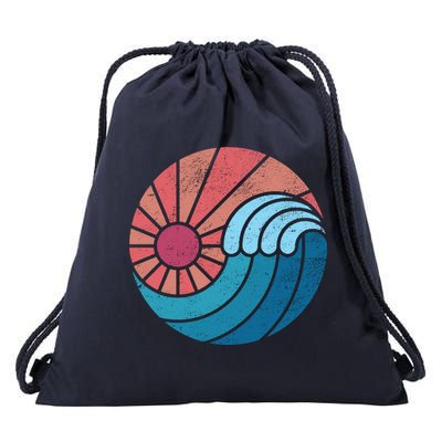 Sun And Sea Retro Vintage Wave Drawstring Bag