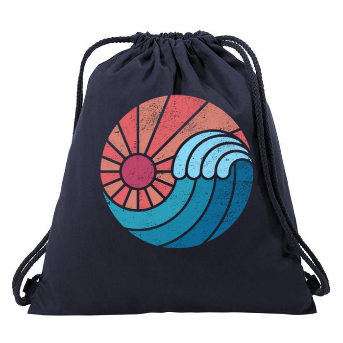 Sun And Sea Retro Vintage Wave Drawstring Bag