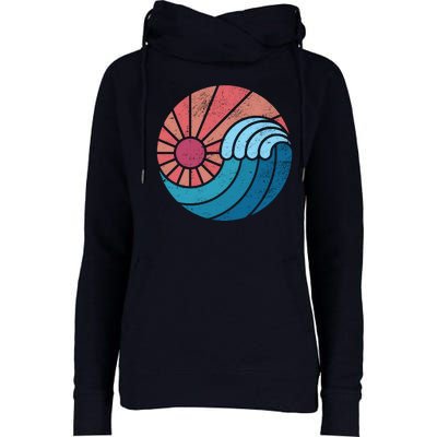 Sun And Sea Retro Vintage Wave Womens Funnel Neck Pullover Hood