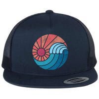 Sun And Sea Retro Vintage Wave Flat Bill Trucker Hat