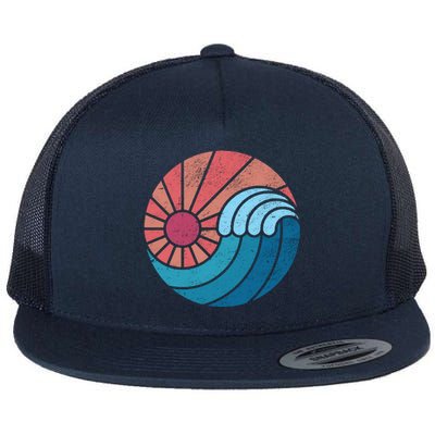 Sun And Sea Retro Vintage Wave Flat Bill Trucker Hat