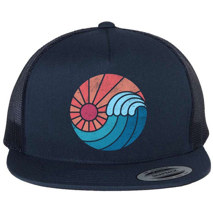 Sun And Sea Retro Vintage Wave Flat Bill Trucker Hat