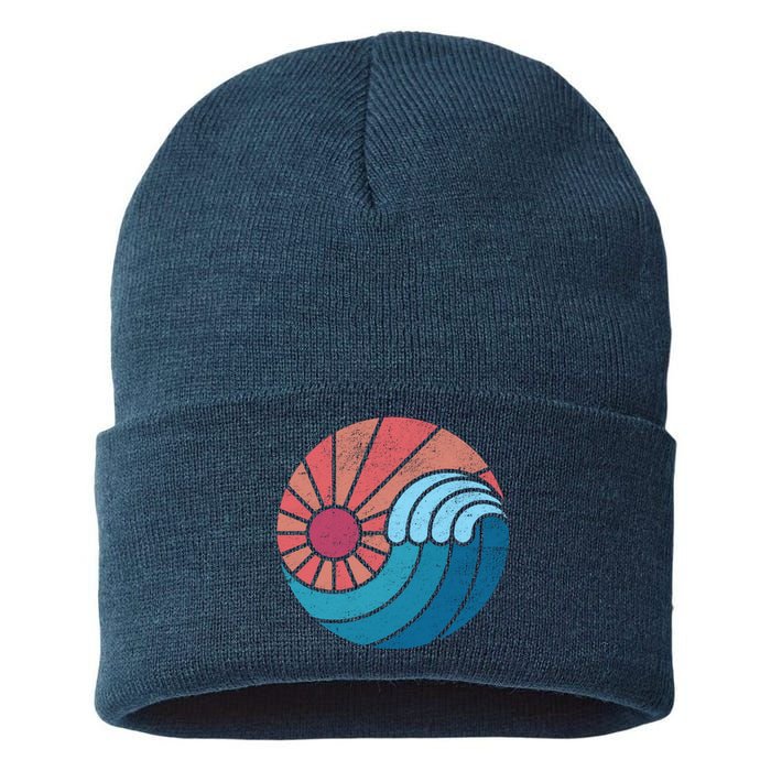 Sun And Sea Retro Vintage Wave Sustainable Knit Beanie