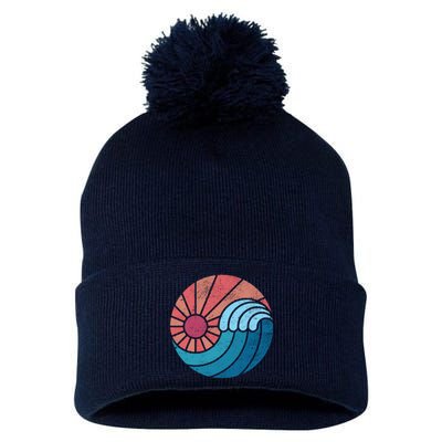 Sun And Sea Retro Vintage Wave Pom Pom 12in Knit Beanie