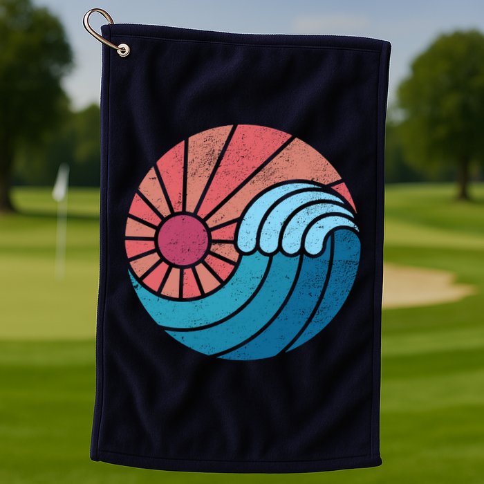 Sun And Sea Retro Vintage Wave Golf Towel