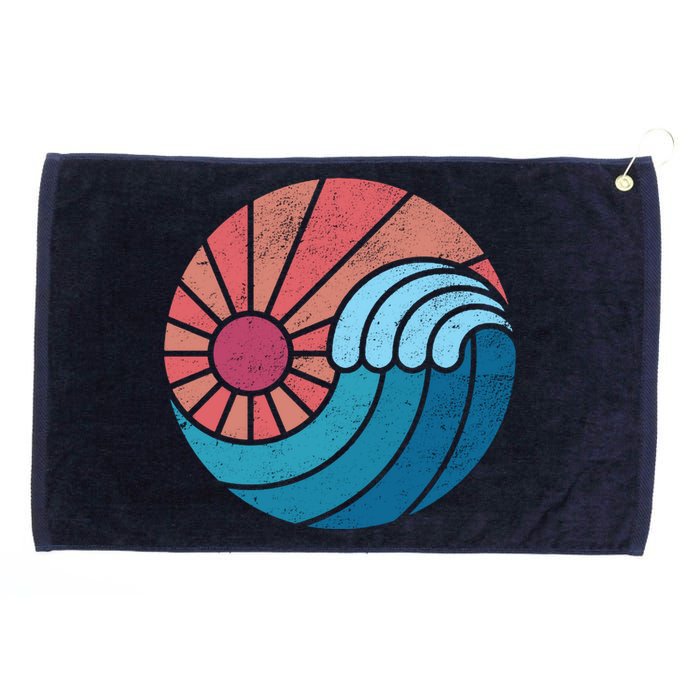 Sun And Sea Retro Vintage Wave Grommeted Golf Towel