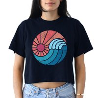 Sun And Sea Retro Vintage Wave Crop Top