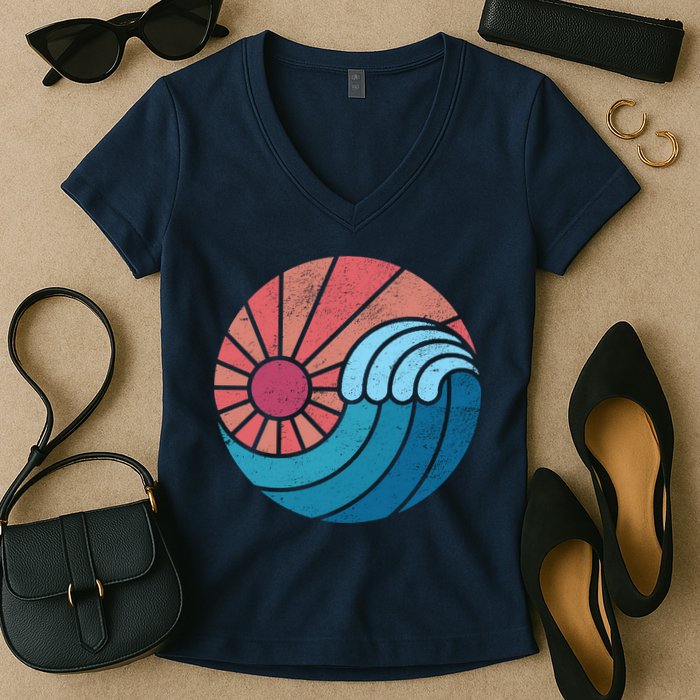 Sun And Sea Retro Vintage Wave Women's V-Neck T-Shirt