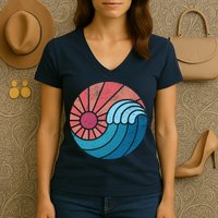 Sun And Sea Retro Vintage Wave Women's V-Neck T-Shirt