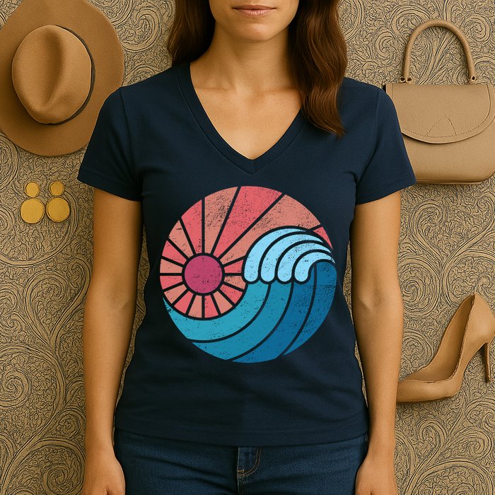 Sun And Sea Retro Vintage Wave Women's V-Neck T-Shirt