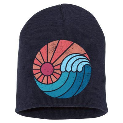 Sun And Sea Retro Vintage Wave Short Acrylic Beanie