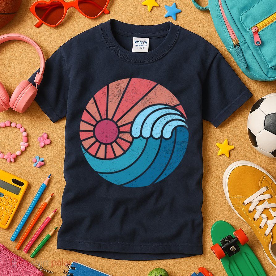 Sun And Sea Retro Vintage Wave Kids T-Shirt