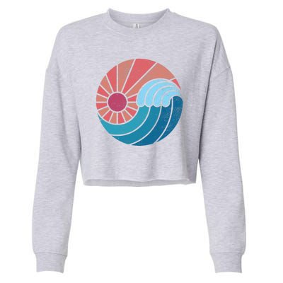 Sun And Sea Retro Vintage Wave Cropped Pullover Crew