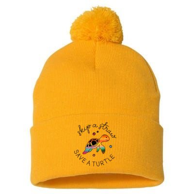 Skip A Straw Save A Turtle Gift Pom Pom 12in Knit Beanie