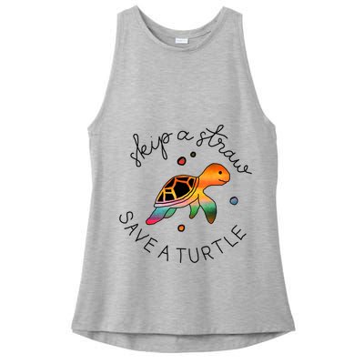 Skip A Straw Save A Turtle Gift Ladies PosiCharge Tri-Blend Wicking Tank