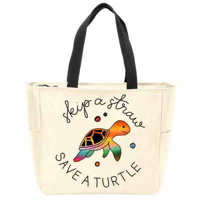 Skip A Straw Save A Turtle Gift Zip Tote Bag