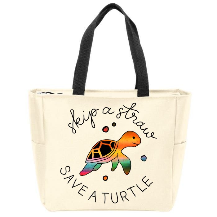 Skip A Straw Save A Turtle Gift Zip Tote Bag