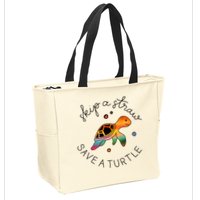 Skip A Straw Save A Turtle Gift Zip Tote Bag