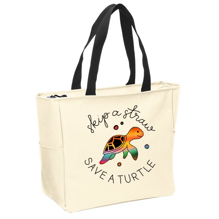 Skip A Straw Save A Turtle Gift Zip Tote Bag