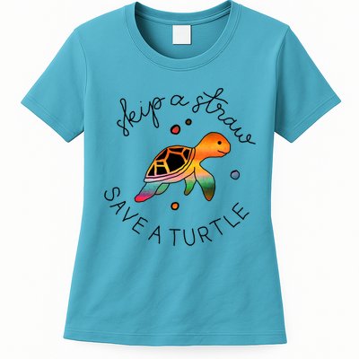 Skip A Straw Save A Turtle Gift Womens T-Shirt