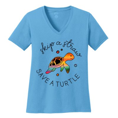 Skip A Straw Save A Turtle Gift Women's V-Neck T-Shirt