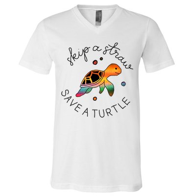 Skip A Straw Save A Turtle Gift V-Neck T-Shirt