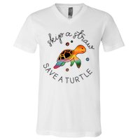 Skip A Straw Save A Turtle Gift V-Neck T-Shirt