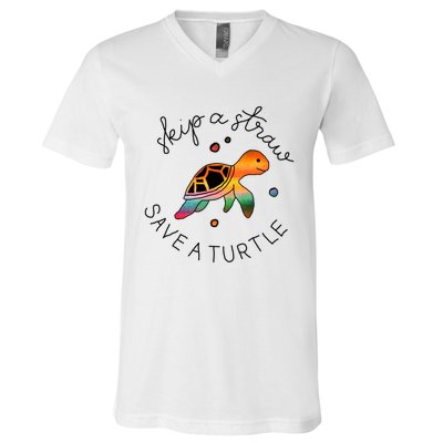 Skip A Straw Save A Turtle Gift V-Neck T-Shirt