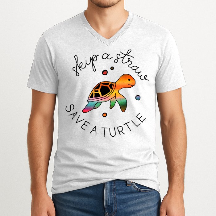 Skip A Straw Save A Turtle Gift V-Neck T-Shirt